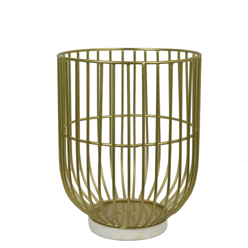 Buy Candle Stand - Marble Base Wire Basket Pillar Candle Holder Golden For Living Room and Decor by Manor House on IKIRU online store