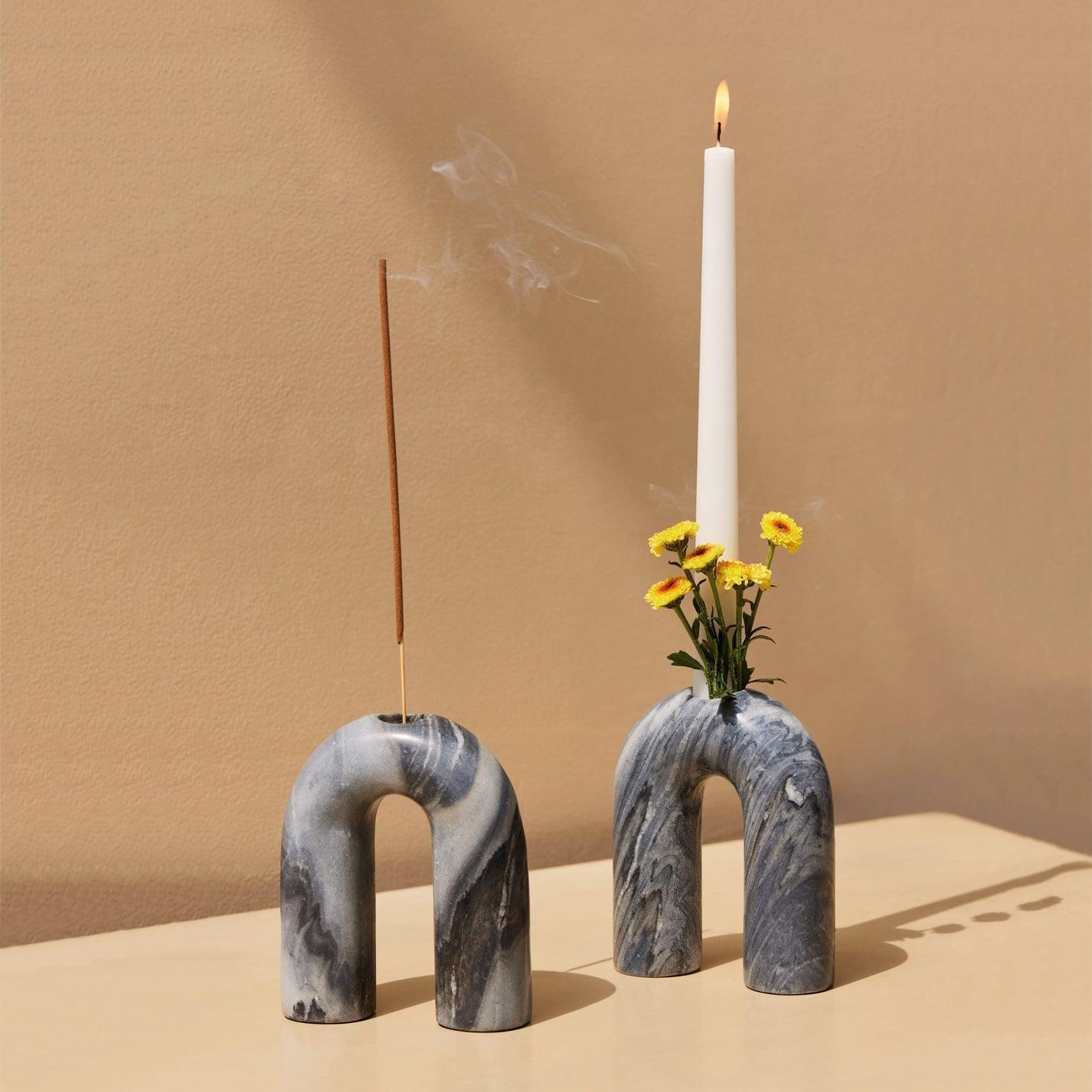 Buy Candle Stand - Pure Marble Handcrafted U Shaped Candle Holder | Incense Stick Stand For Decor by Muun Home on IKIRU online store