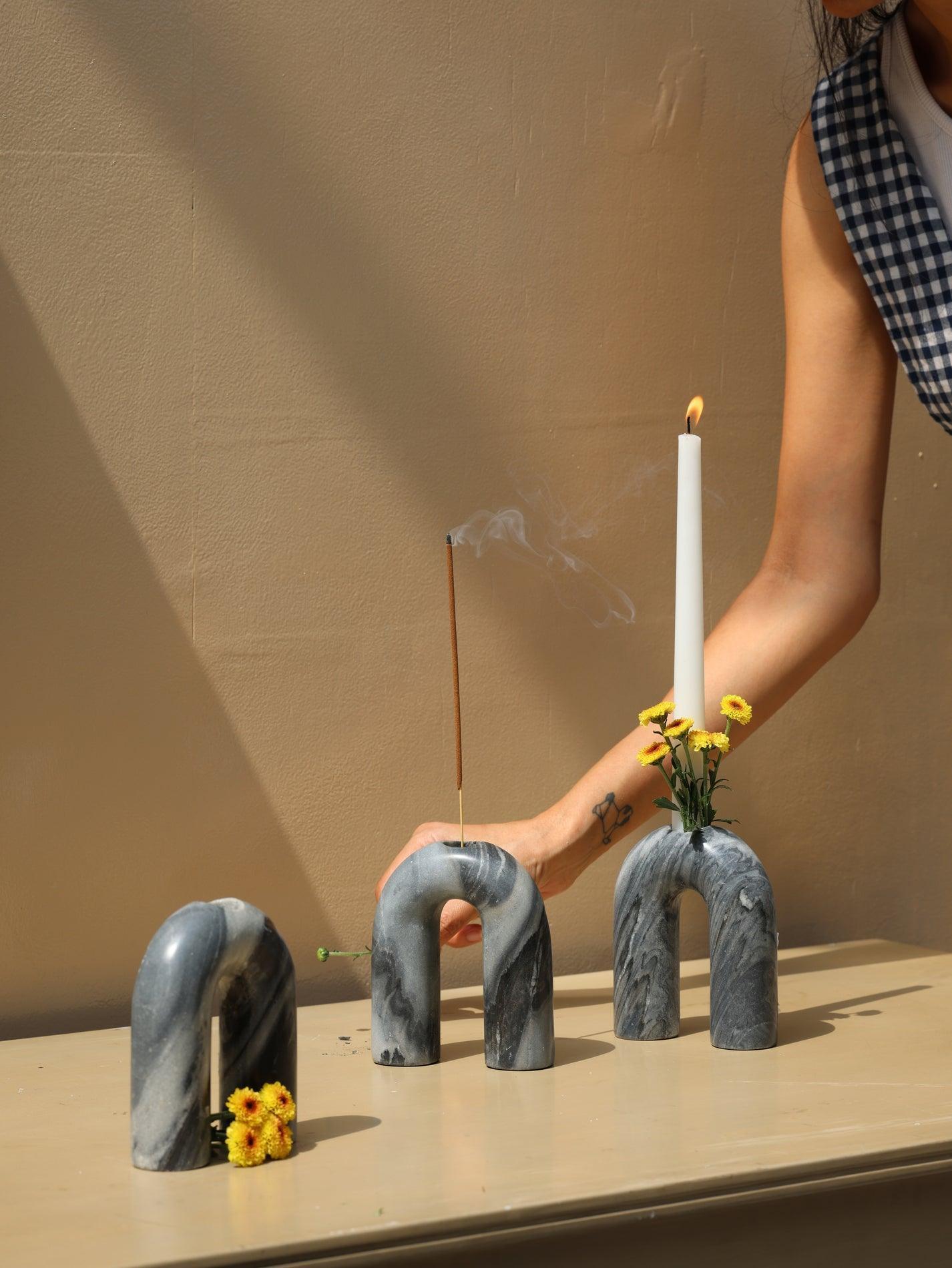 Buy Candle Stand - Pure Marble Handcrafted U Shaped Candle Holder | Incense Stick Stand For Decor by Muun Home on IKIRU online store