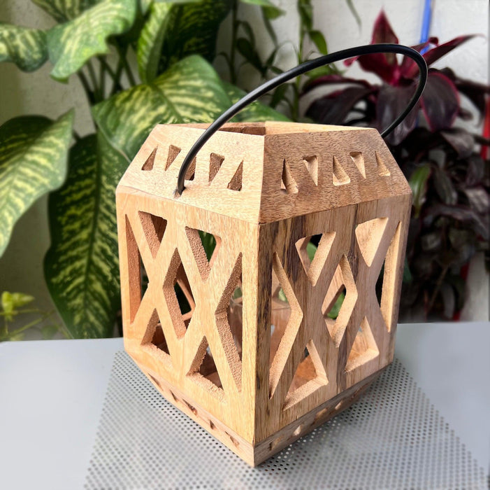 Buy Candle Stand - Rustic Wooden Hanging Lantern with Pattern by Restory on IKIRU online store