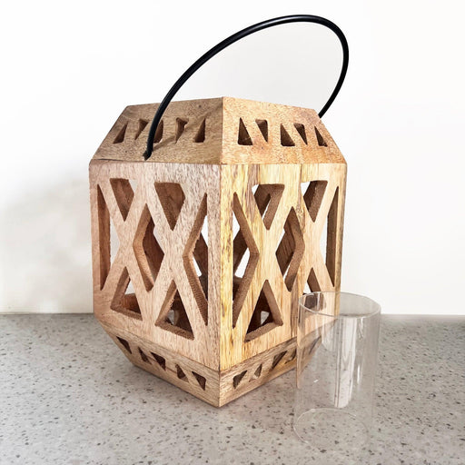 Buy Candle Stand - Rustic Wooden Hanging Lantern with Pattern by Restory on IKIRU online store
