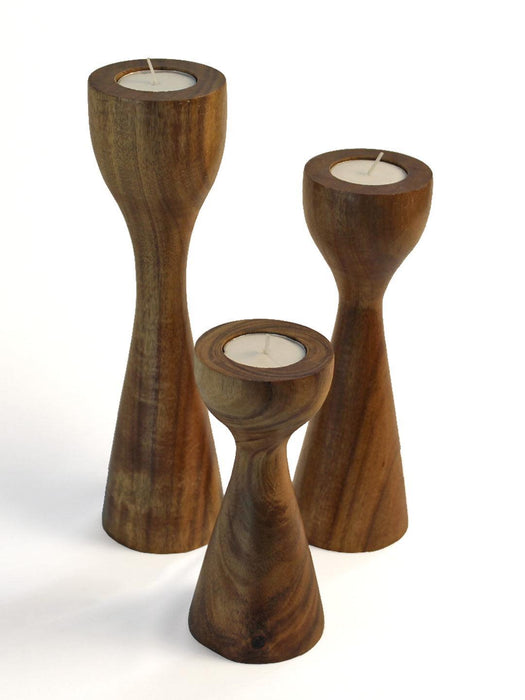 Buy Candle Stand - Set of 3 Tall Wooden Pillar Tea Lights Candle and Diya Holder For Decor by Studio Indigene on IKIRU online store