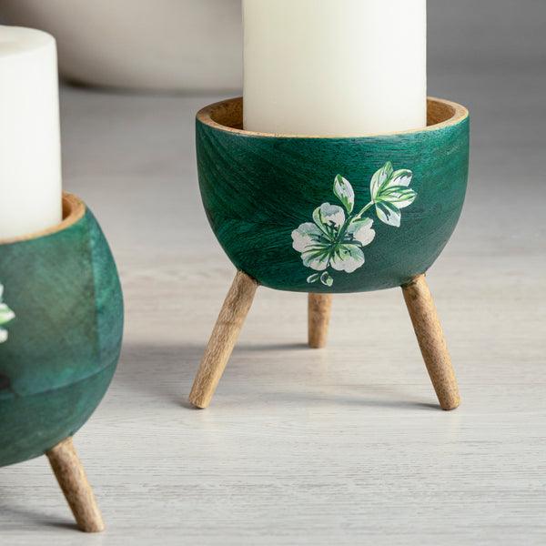 Buy Candle Stand - Stylish Wooden Green Tealight Candle Holder Stand For Table Decor & Gifting - Set of 2 by Houmn on IKIRU online store