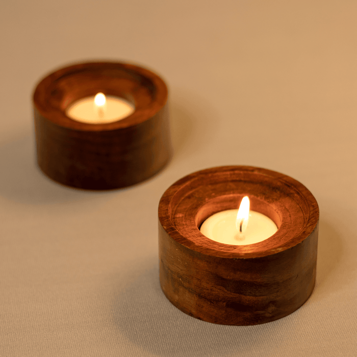 Buy Candle Stand - Tejah Sheesham Tealight Holder Set of 2 by Mirai Woods on IKIRU online store