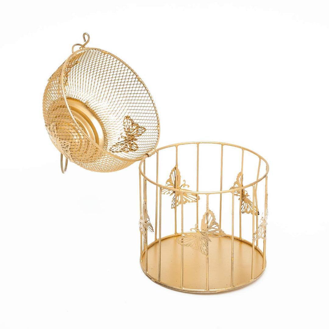 Buy Candle Stand - Titli Golden Mesh Lantern | Decorative Cage Hanging T-light Candle Holder For Home Decor by Home4U on IKIRU online store