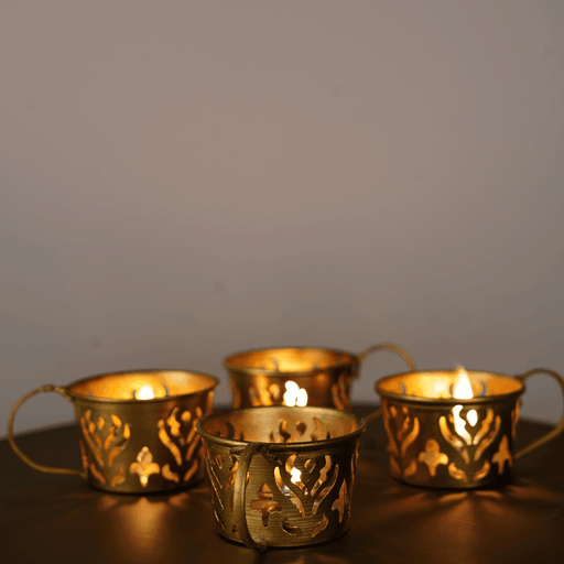 Buy Candle Stand - Victoria Tea Light Holder Set of 4 & Diya Cup with Handle by Anantaya on IKIRU online store