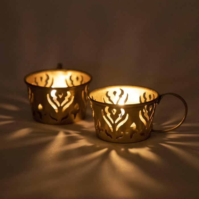 Buy Candle Stand - Victoria Tea Light Holder Set of 4 & Diya Cup with Handle by Anantaya on IKIRU online store