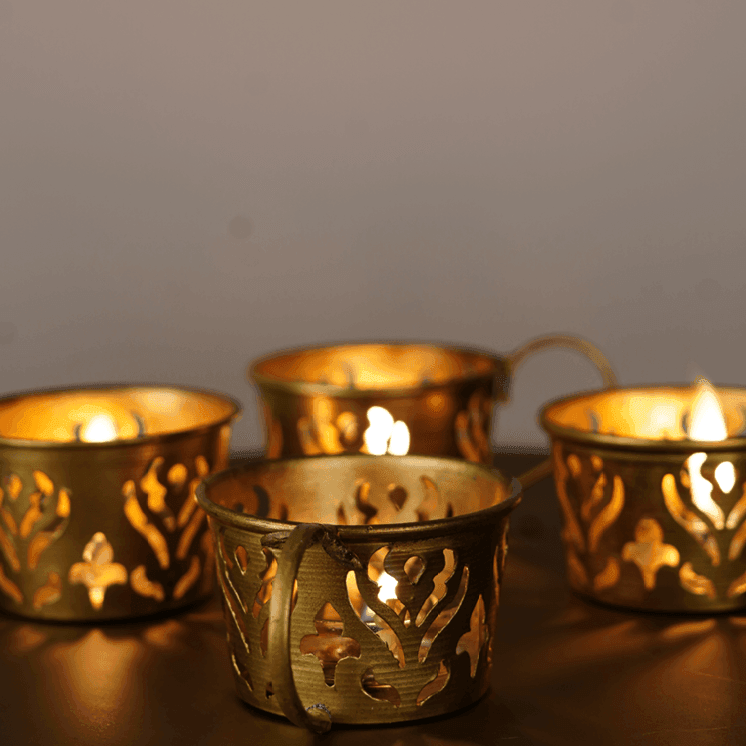 Buy Candle Stand - Victoria Tea Light Holder Set of 4 & Diya Cup with Handle by Anantaya on IKIRU online store