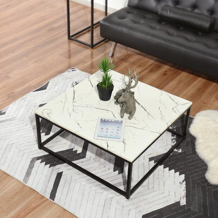 Buy Center Table - Living Room Center Coffee Table with White Square Marble Top and Black Finish Frame by Handicrafts Town on IKIRU online store