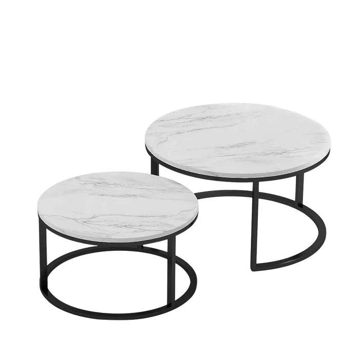 Buy Center Table - Marble Nest Of Tables In Gold Finish | Set of 2 Round Accent Nesting Table Black by Handicrafts Town on IKIRU online store