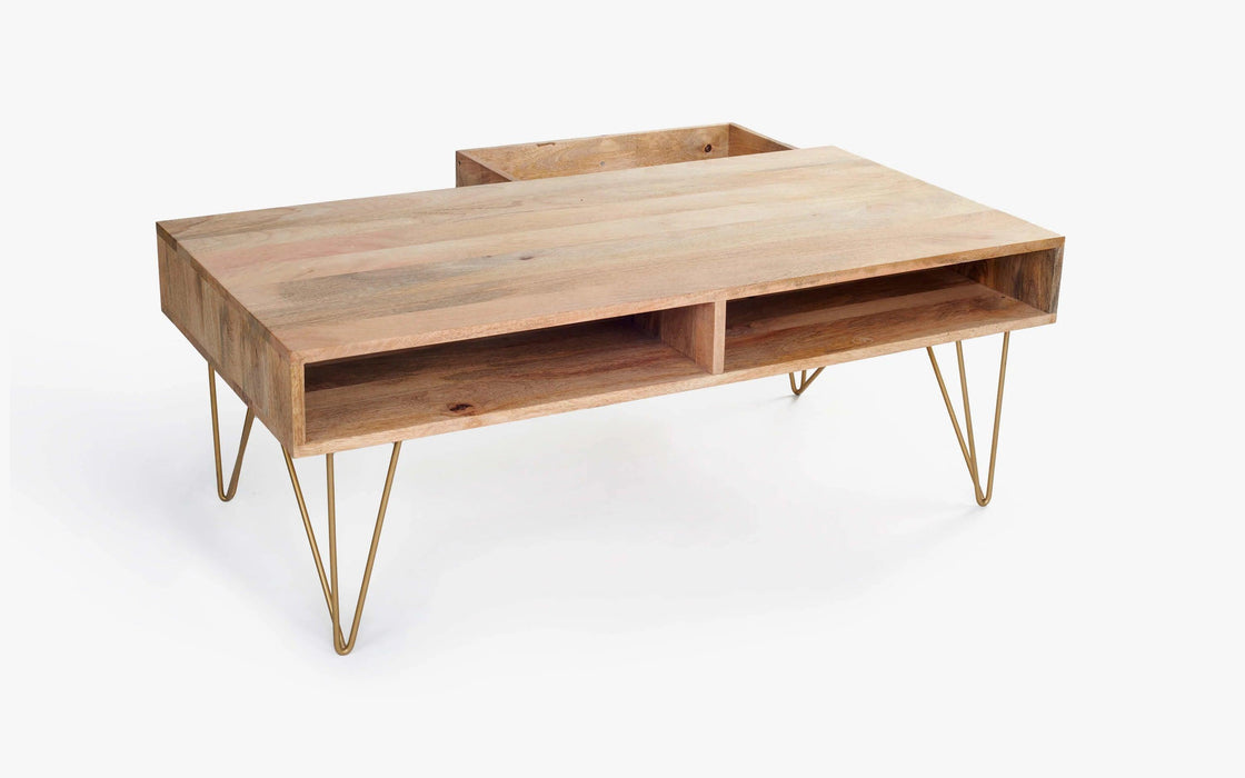 Buy Center Table - Natural & Brass Finish Art Deco Coffee Table | Wooden Center Table For Living Room by Orange Tree on IKIRU online store