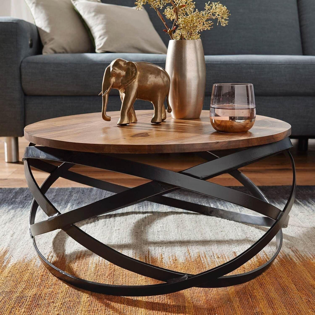 Wood & Black Metal Center Table | Coffee Table For Living Room — IKIRU
