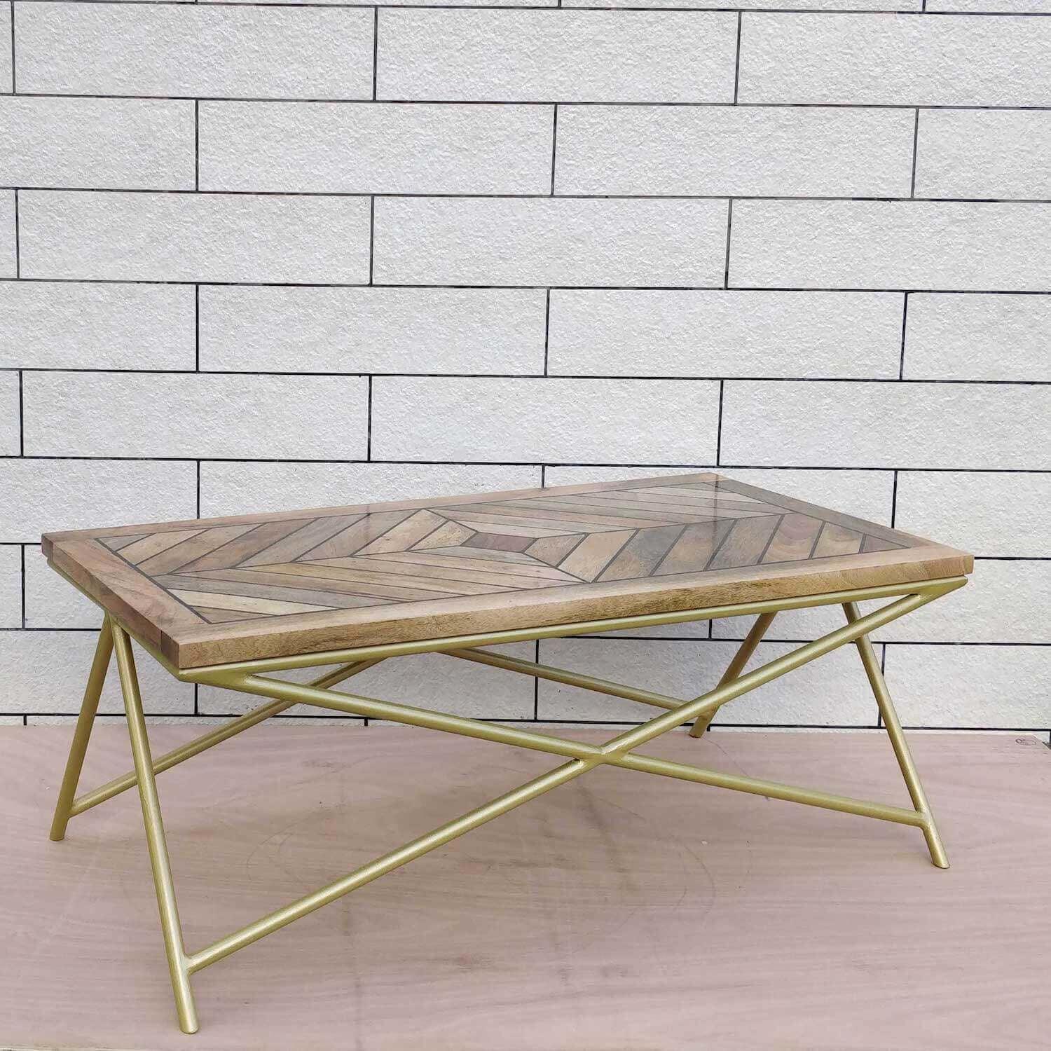 Buy Center Table - Wood & Golden Metal Coffee Table | Wooden Center Table For Living Room by The home dekor on IKIRU online store