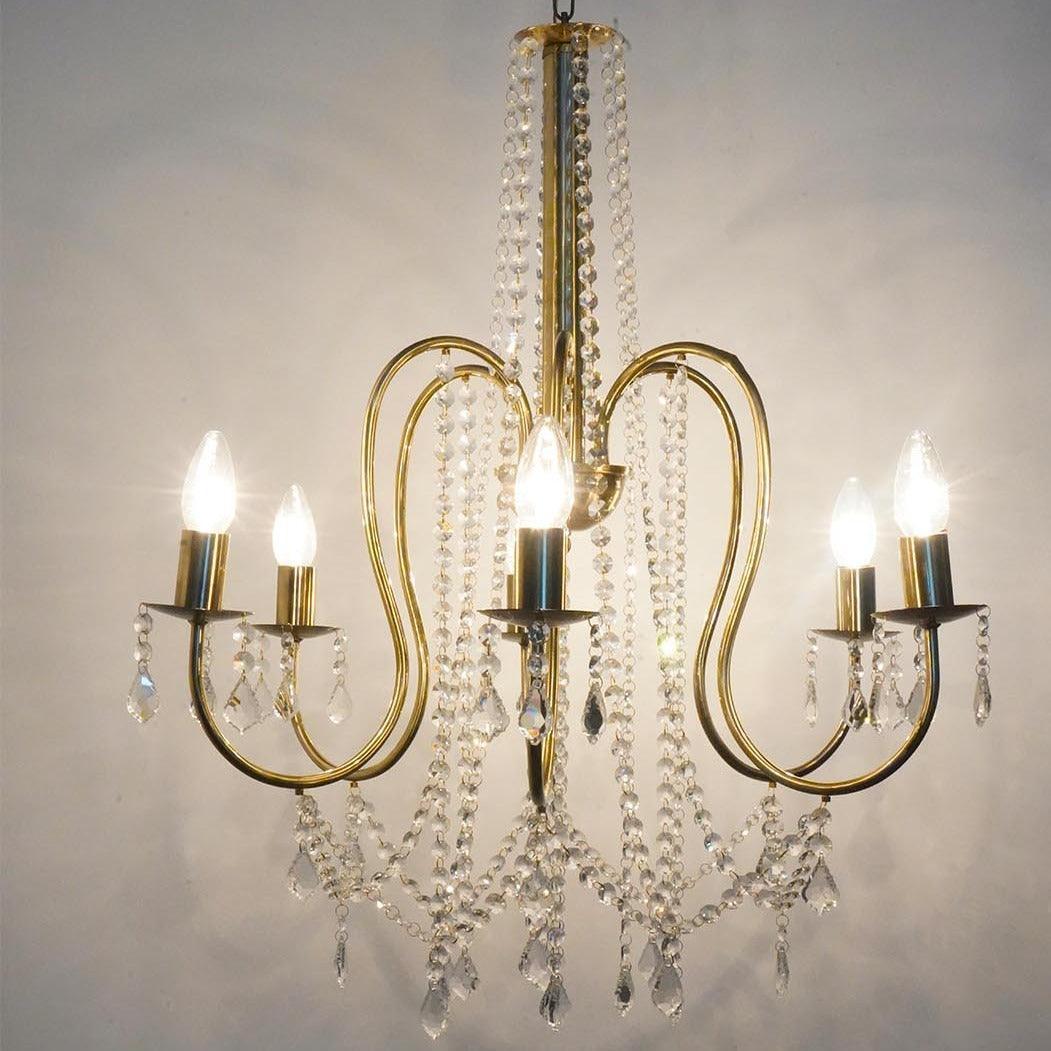 Buy Chandelier - Antique Brass 6 Light Crystal Candelabra Chandelier | Hanging Lamp For Home Decor by Fos Lighting on IKIRU online store