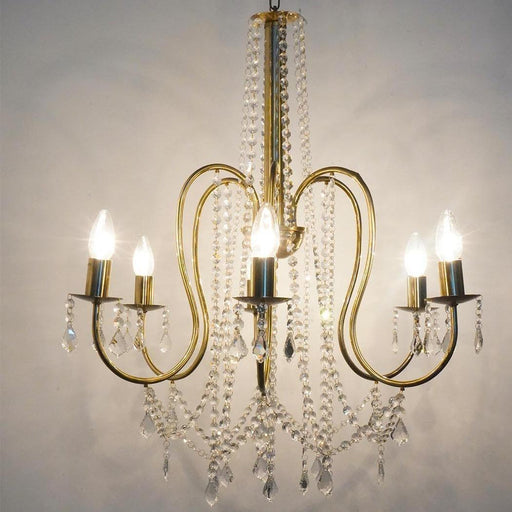 Buy Chandelier - Antique Brass 6 Light Crystal Candelabra Chandelier | Hanging Lamp For Home Decor by Fos Lighting on IKIRU online store