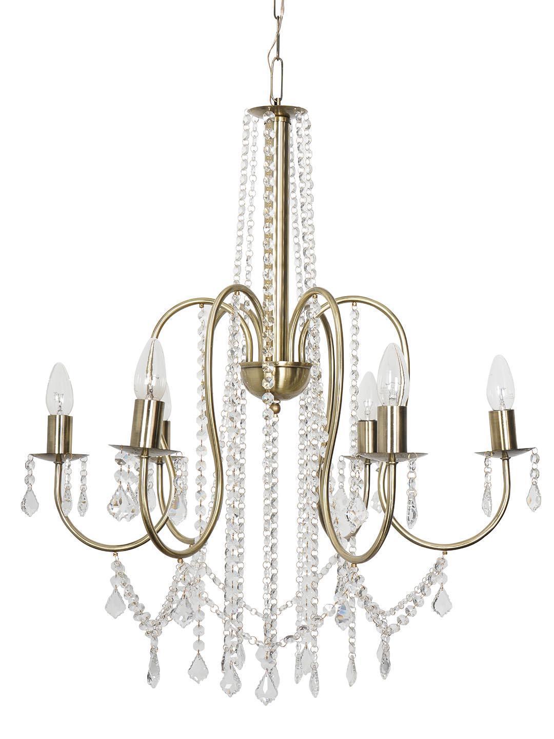 Buy Chandelier - Antique Brass 6 Light Crystal Candelabra Chandelier | Hanging Lamp For Home Decor by Fos Lighting on IKIRU online store