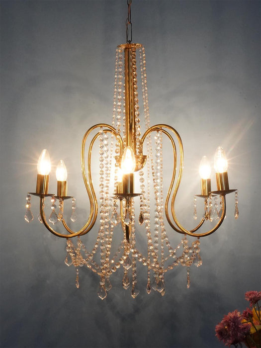Buy Chandelier - Antique Brass 6 Light Crystal Candelabra Chandelier | Hanging Lamp For Home Decor by Fos Lighting on IKIRU online store