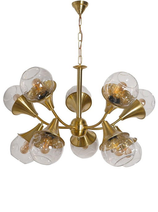 Buy Chandelier - Matt Brass Golden Trumpet 10 Light Chandelier | Hanging Light For living Room & Hallway by Fos Lighting on IKIRU online store