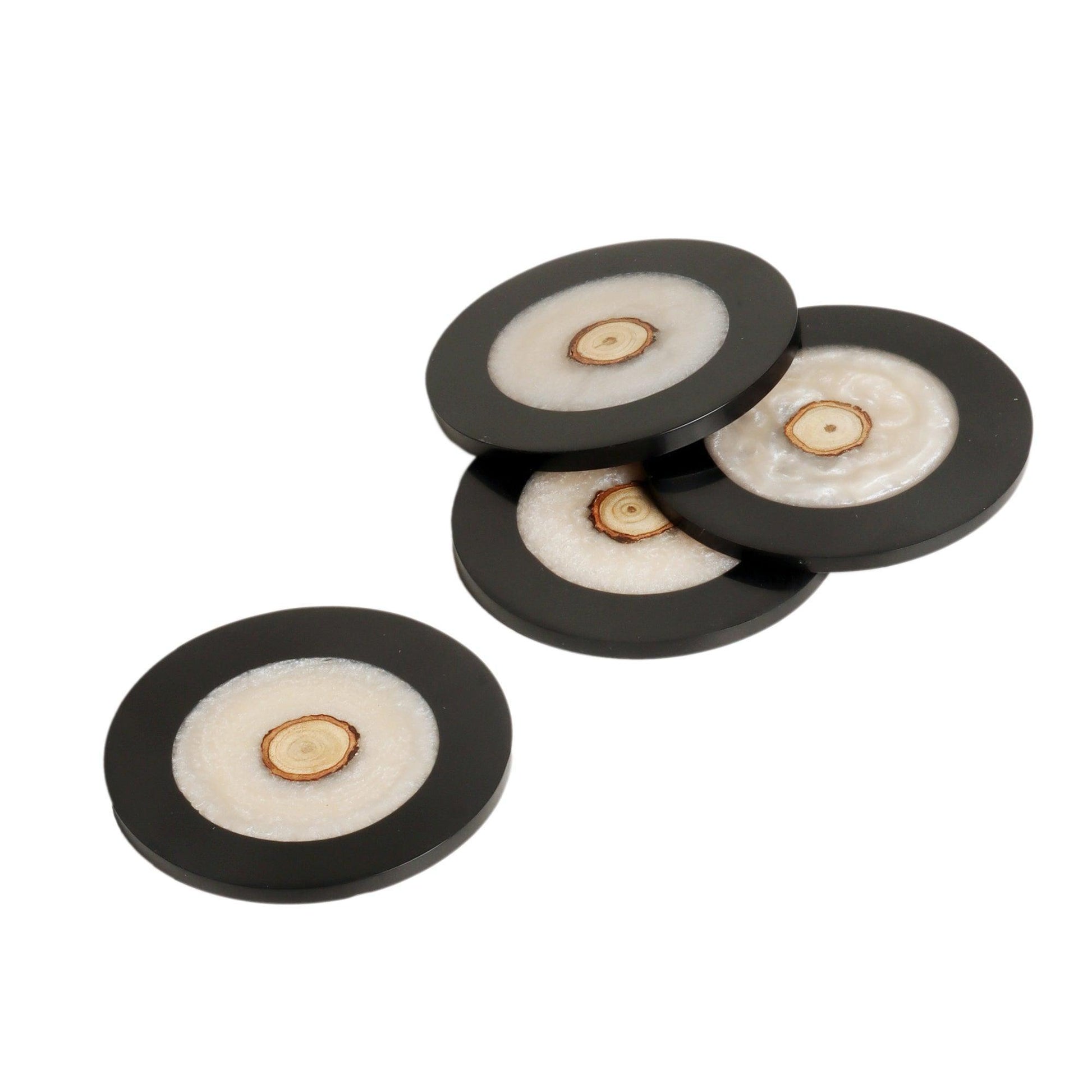 Buy Coaster - Black & White Round Resin Coaster For Home & Office - Set Of 4 by Amaya Decors on IKIRU online store