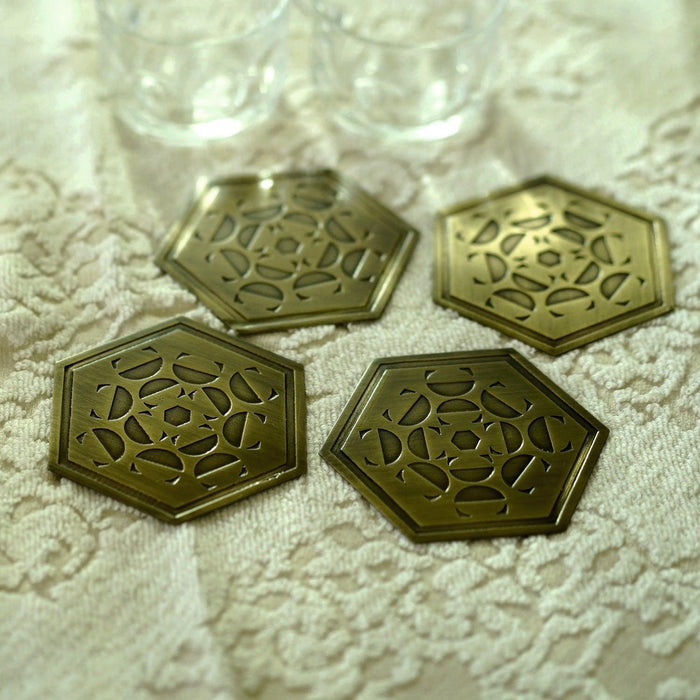 Buy Coaster - Calighat Antique Brass Coasters For Serving & Dining Table Decor by Courtyard on IKIRU online store