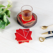 Buy Coaster - Decorative Resin Square Red & White Coaster Set Of 4 For Table by Amaya Decors on IKIRU online store