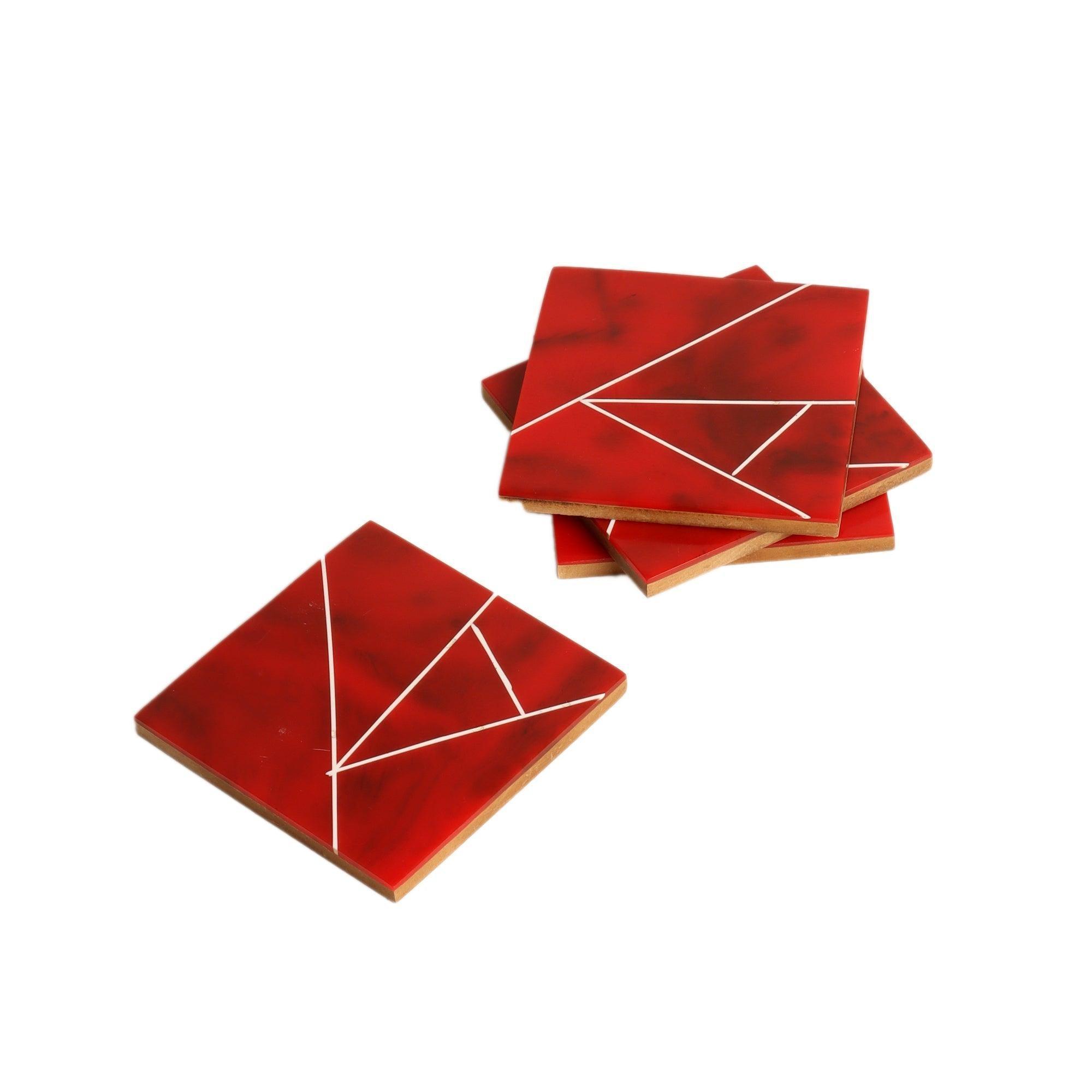 Buy Coaster - Decorative Resin Square Red & White Coaster Set Of 4 For Table by Amaya Decors on IKIRU online store