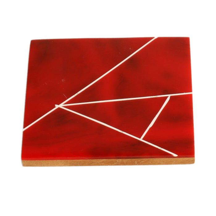 Buy Coaster - Decorative Resin Square Red & White Coaster Set Of 4 For Table by Amaya Decors on IKIRU online store