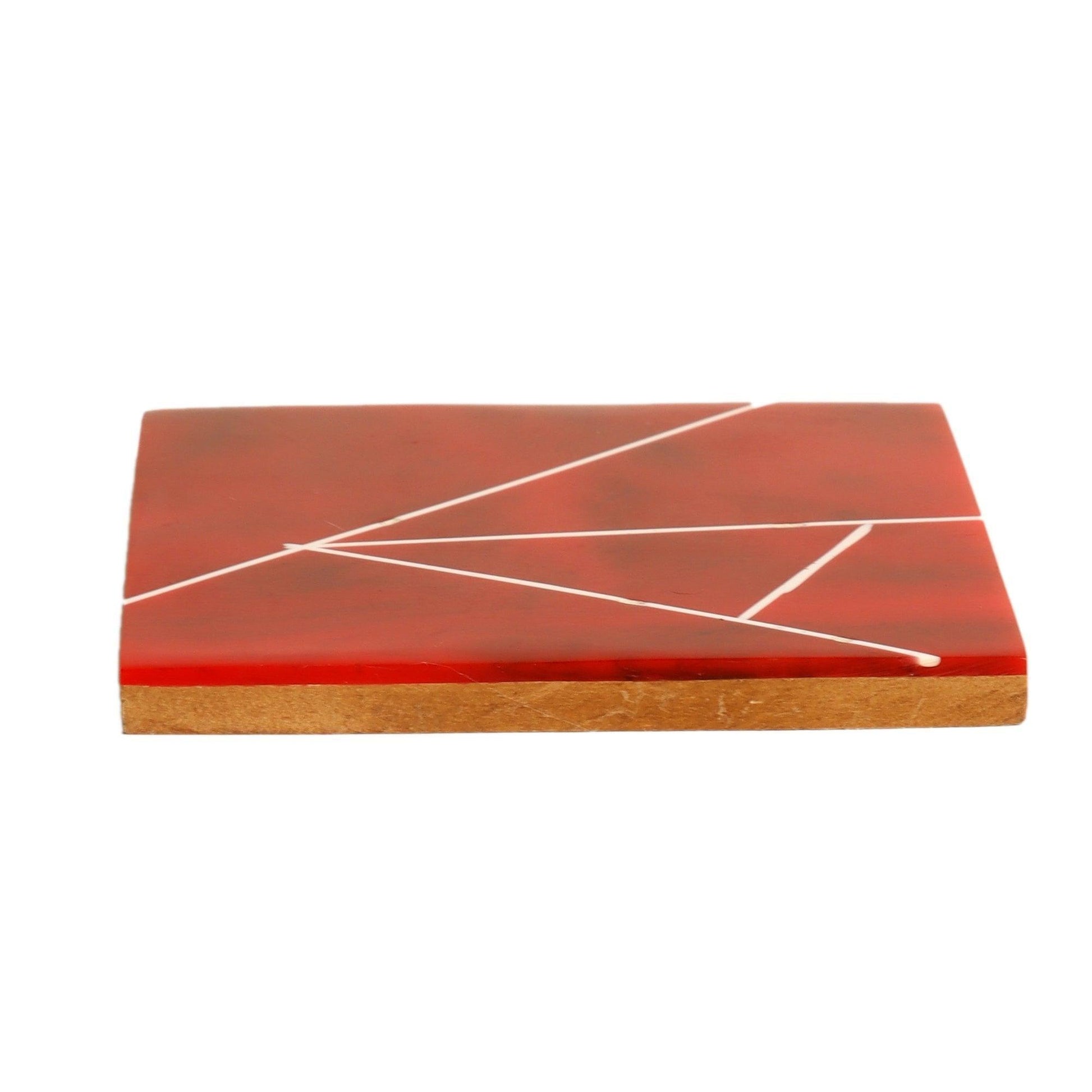 Buy Coaster - Decorative Resin Square Red & White Coaster Set Of 4 For Table by Amaya Decors on IKIRU online store