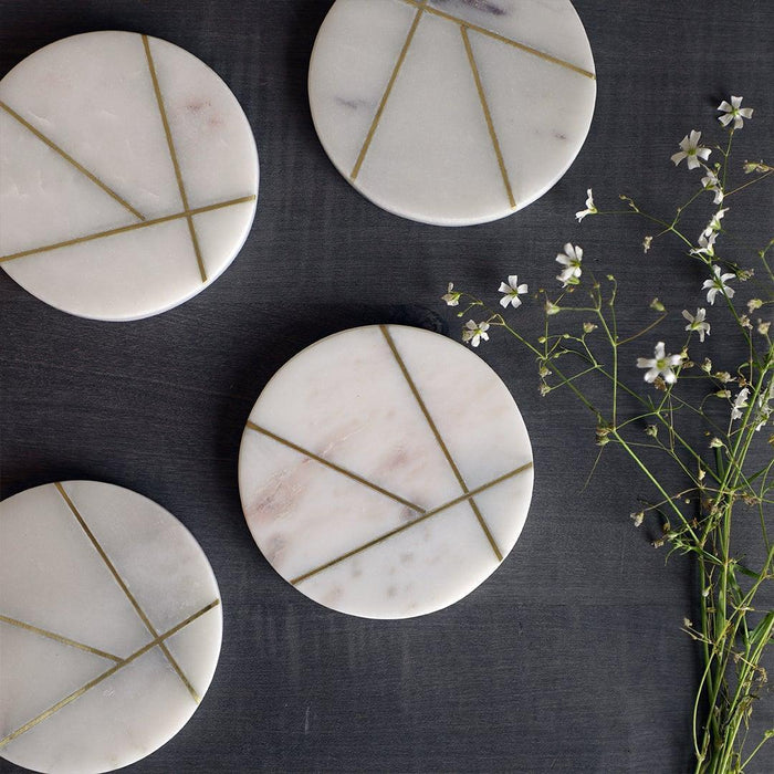 Buy Coaster - Decorative Round Marble and Brass Coasters White- Set Of 4 by Home4U on IKIRU online store