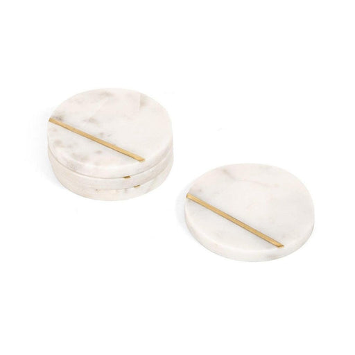 Buy Coaster - Decorative White Marble Coasters With Single Strip Brass Design- Set of 4 by Home4U on IKIRU online store
