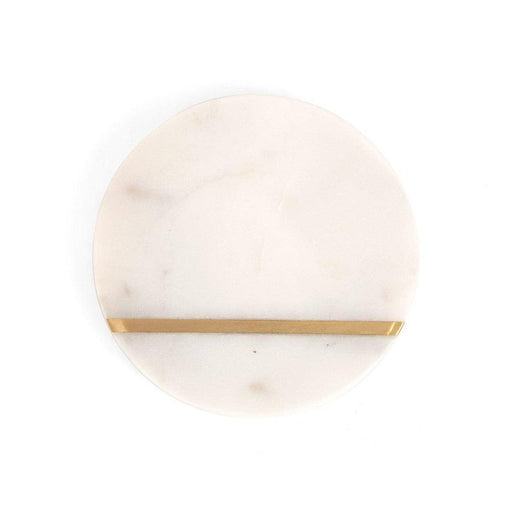 Buy Coaster - Decorative White Marble Coasters With Single Strip Brass Design- Set of 4 by Home4U on IKIRU online store