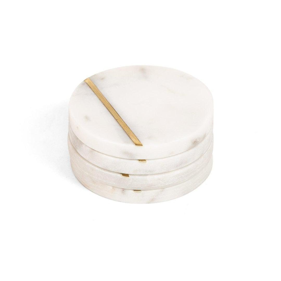 Marble Coaster with Brass Strip Detailing - Set of 4