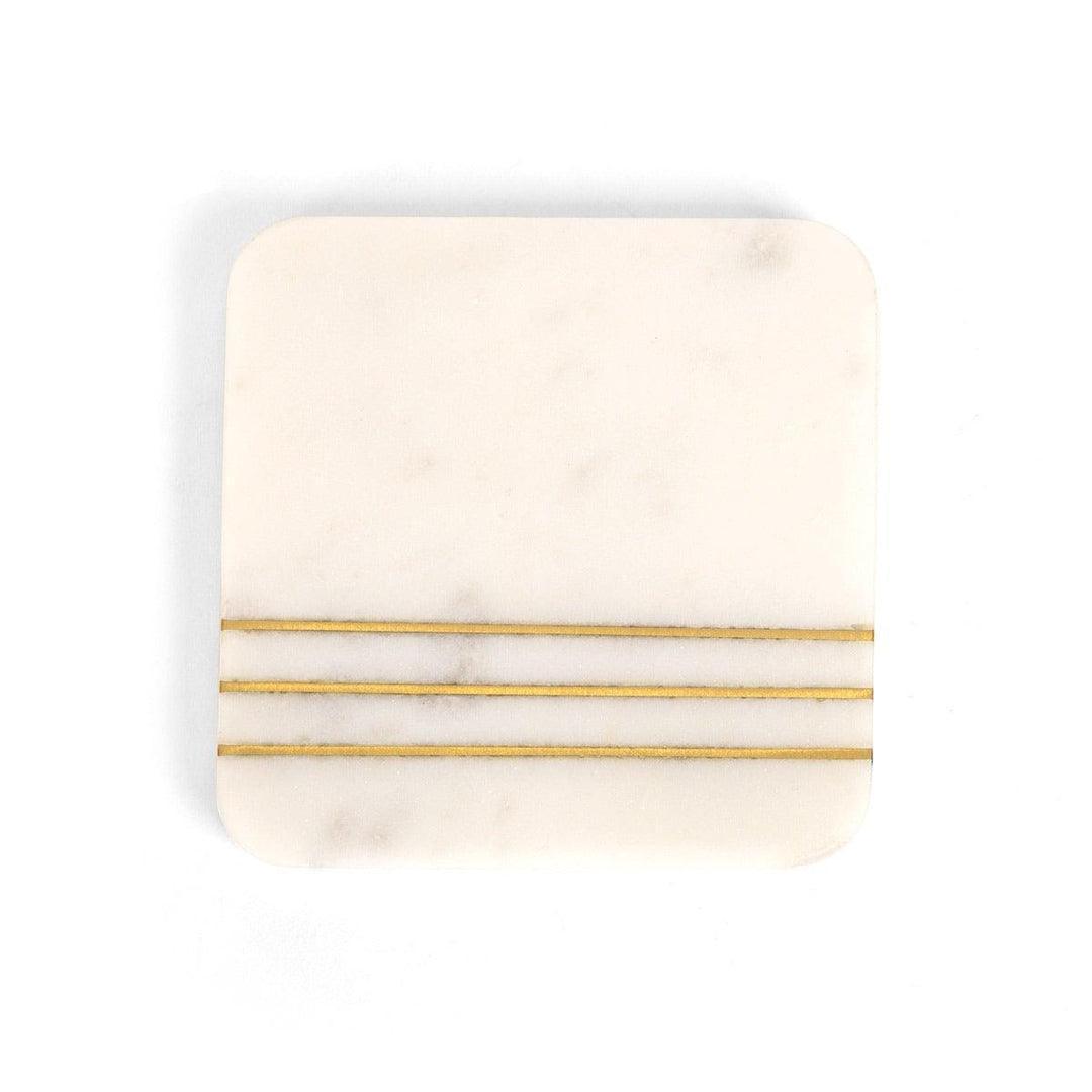 Buy Coaster - Decorative White Marble Square Coasters With Golden Brass Stripes Set Of 4 by Home4U on IKIRU online store