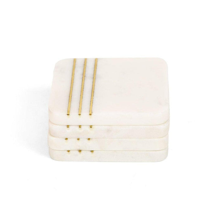 Buy Coaster - Decorative White Marble Square Coasters With Golden Brass Stripes Set Of 4 by Home4U on IKIRU online store