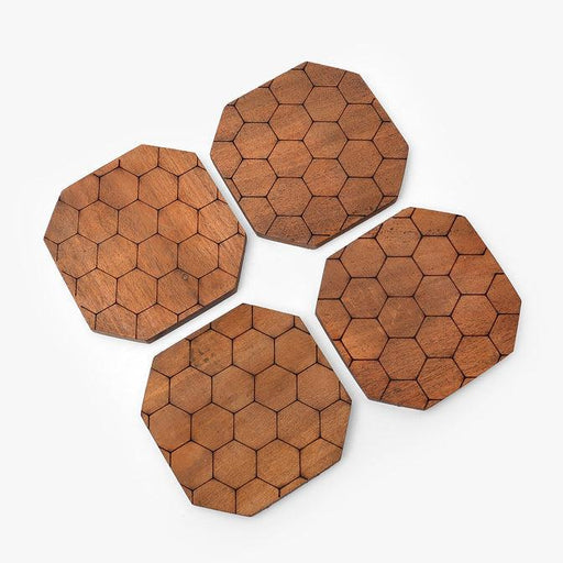 Buy Coaster - Hexagon Honeycomb Wooden Tea Coasters For Tableware And Home Set Of 4 by Casa decor on IKIRU online store