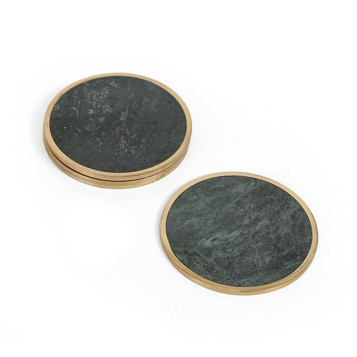 Set of 4 Contemporary Marble Coasters With Brass Detailing Coffee