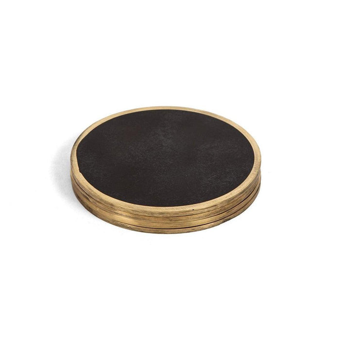 Buy Round Coasters For Table Stone & Brass Ring Set of 4 Online
