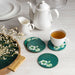 Buy Coaster - Set of 4 Round Tea & Coffee Table Coasters | Teal Green Printed Wooden Coaster by Houmn on IKIRU online store