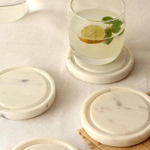 Buy Coaster - White Round Marble Table Coasters for Tea Cups | Mug Trivets Pad by House this on IKIRU online store