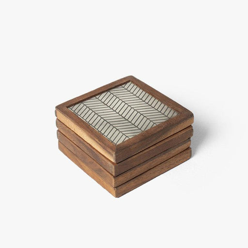 Buy Coaster - Wood & Metal Hexagon Handcrafted Tea And Coffee Coasters For Kitchen Set of 4 by Casa decor on IKIRU online store