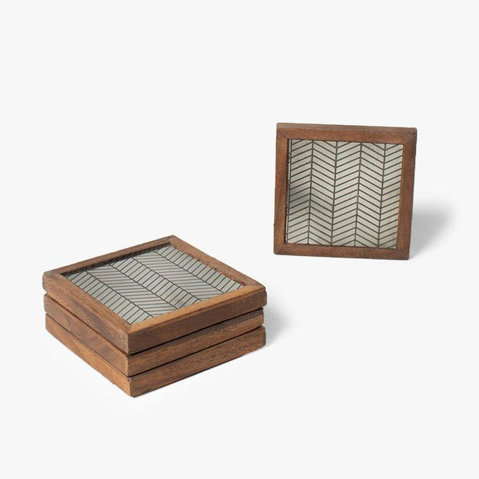 Buy Coaster - Wood & Metal Hexagon Handcrafted Tea And Coffee Coasters For Kitchen Set of 4 by Casa decor on IKIRU online store