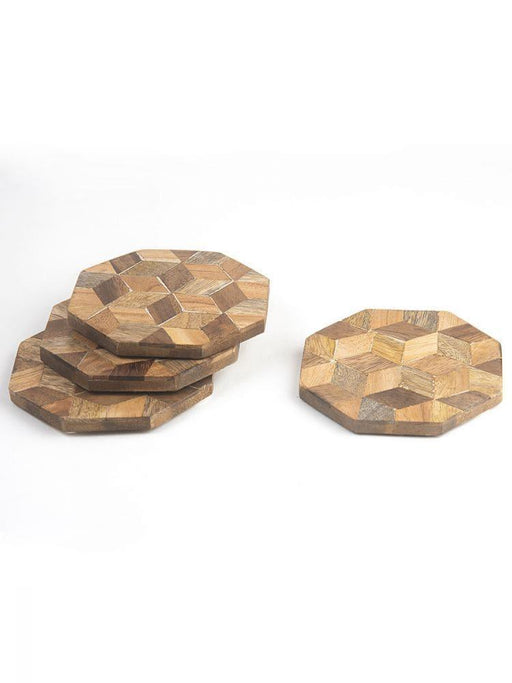Buy Coaster - Wooden Octagon Tea Coffee Coasters For Table Decor Set Of 4 by Casa decor on IKIRU online store