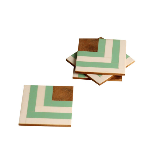 Buy Coaster - Wooden Square Green & White Resin Coaster For Home & Office - Set Of 4 by Amaya Decors on IKIRU online store