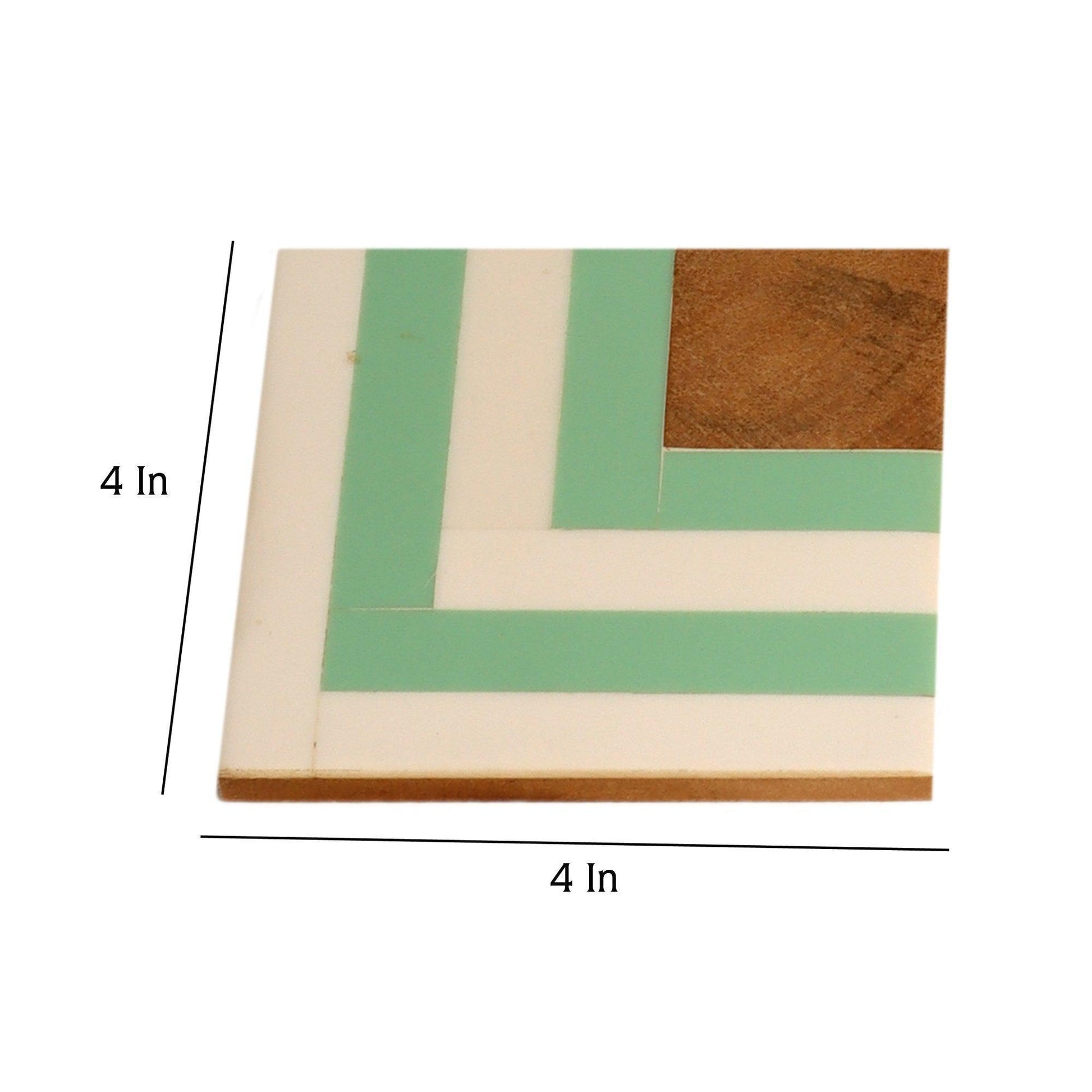 Buy Coaster - Wooden Square Green & White Resin Coaster For Home & Office - Set Of 4 by Amaya Decors on IKIRU online store
