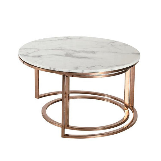 Buy Coffee Table - Marble Nest Of Tables In Gold Finish | Set of 2 Round Accent Nesting Table, Golden by Handicrafts Town on IKIRU online store