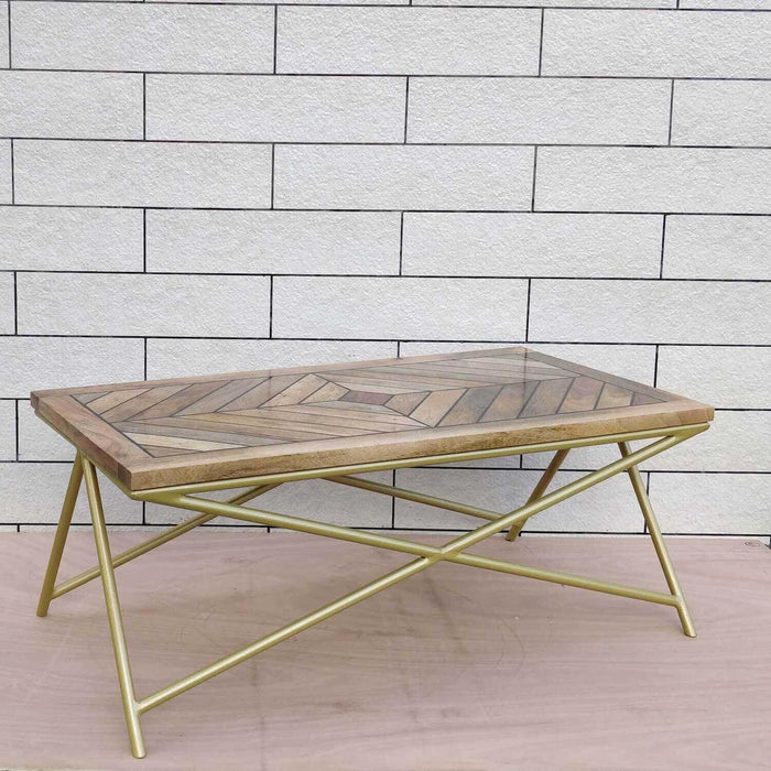 Buy Coffee Table - Wood & Golden Metal Coffee Table | Wooden Center Table For Living Room by The home dekor on IKIRU online store