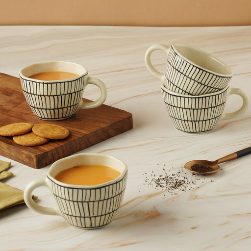 Buy Cups & Mugs - Aesthetic Hand Painted Zebra Striped Black & White Tea Cup Set of 4 by Purezento on IKIRU online store