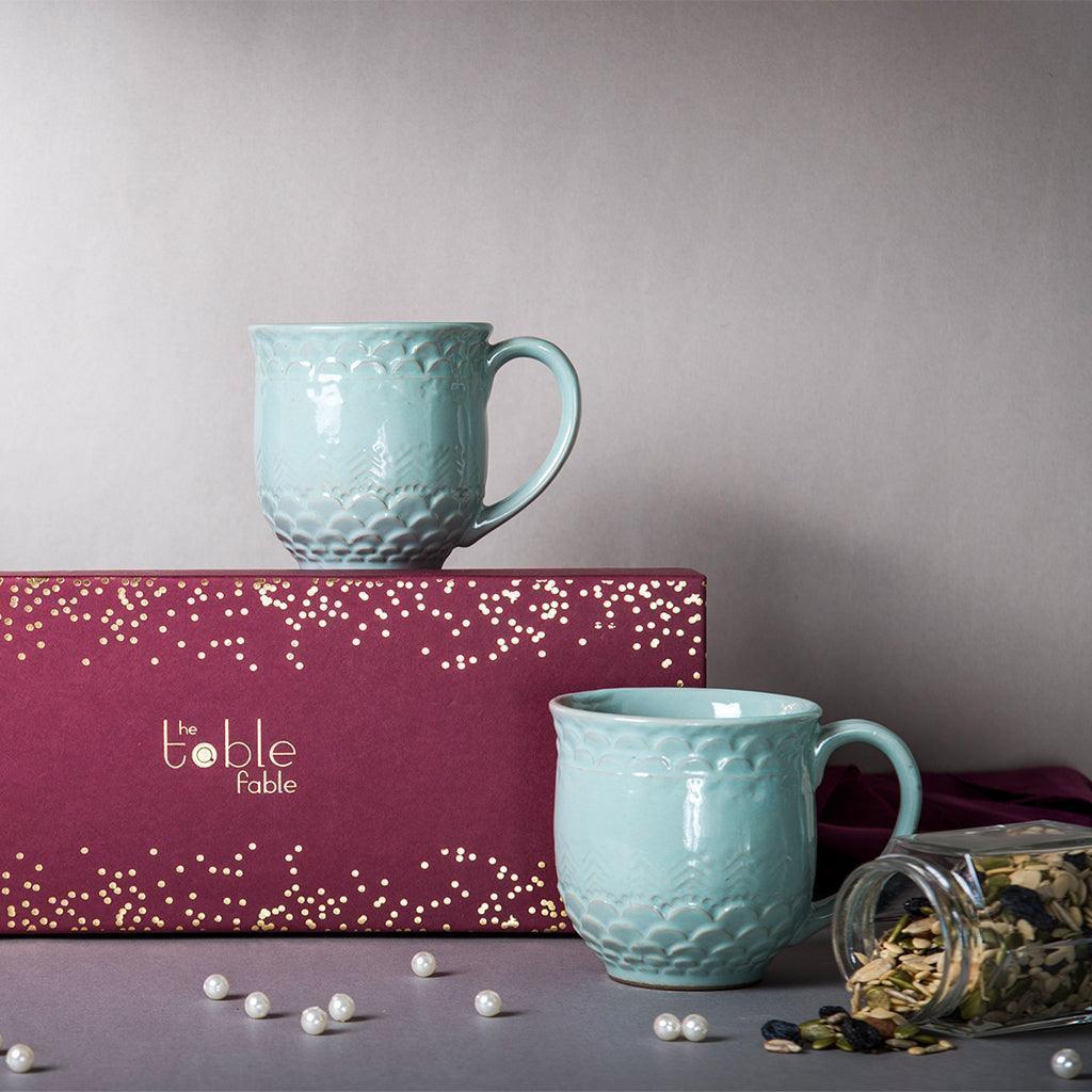 Buy Cups & Mugs - Aqua Coffee Mugs & Trail Mix Gift Box | Cup Set For kitchenware & Gifting by The Table Fable on IKIRU online store