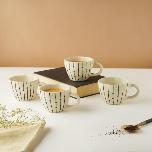 Buy Cups & Mugs - Bohemian Ceramic Black & White Striped Tea Cup Set of 4 by Purezento on IKIRU online store