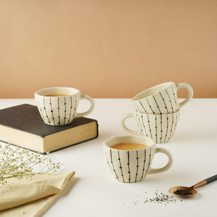 Buy Cups & Mugs - Bohemian Ceramic Black & White Striped Tea Cup Set of 4 by Purezento on IKIRU online store